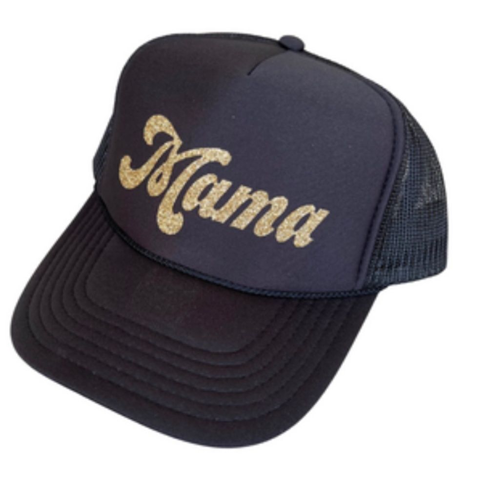 MAMA Black & Gold Glitter Trucker Hat - BRAND NEW - Tags Snap Back Mesh Back